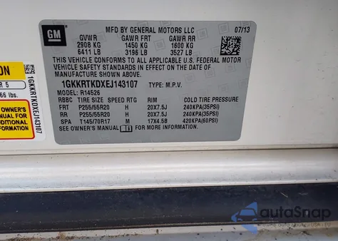 2014 GMC Acadia Denali from USA, damaged, VIN 1GKKRTKDXEJ143107